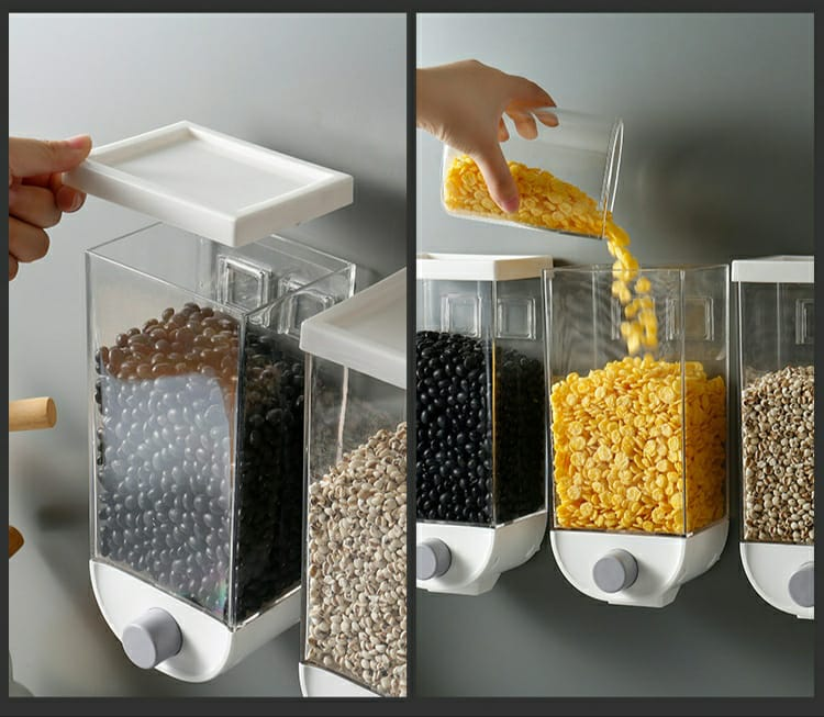 Dispenser Contenedor Alimentos Cereales 1000ml  Hermético con Adhesivo para colgar en la pared freeshipping - Emará