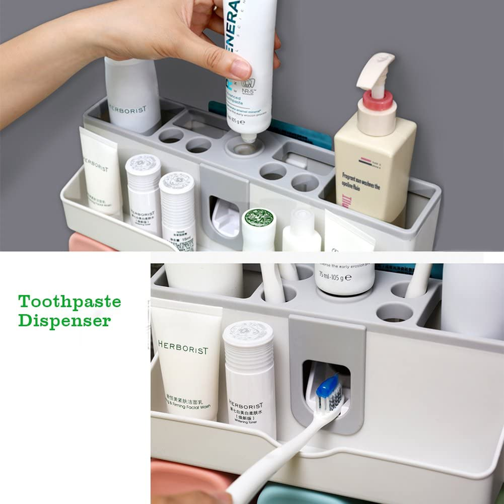 Organizador de Baño Dispenser de Pasta Dental con Porta 4 Cepillos y 4 Vasos freeshipping - Emará