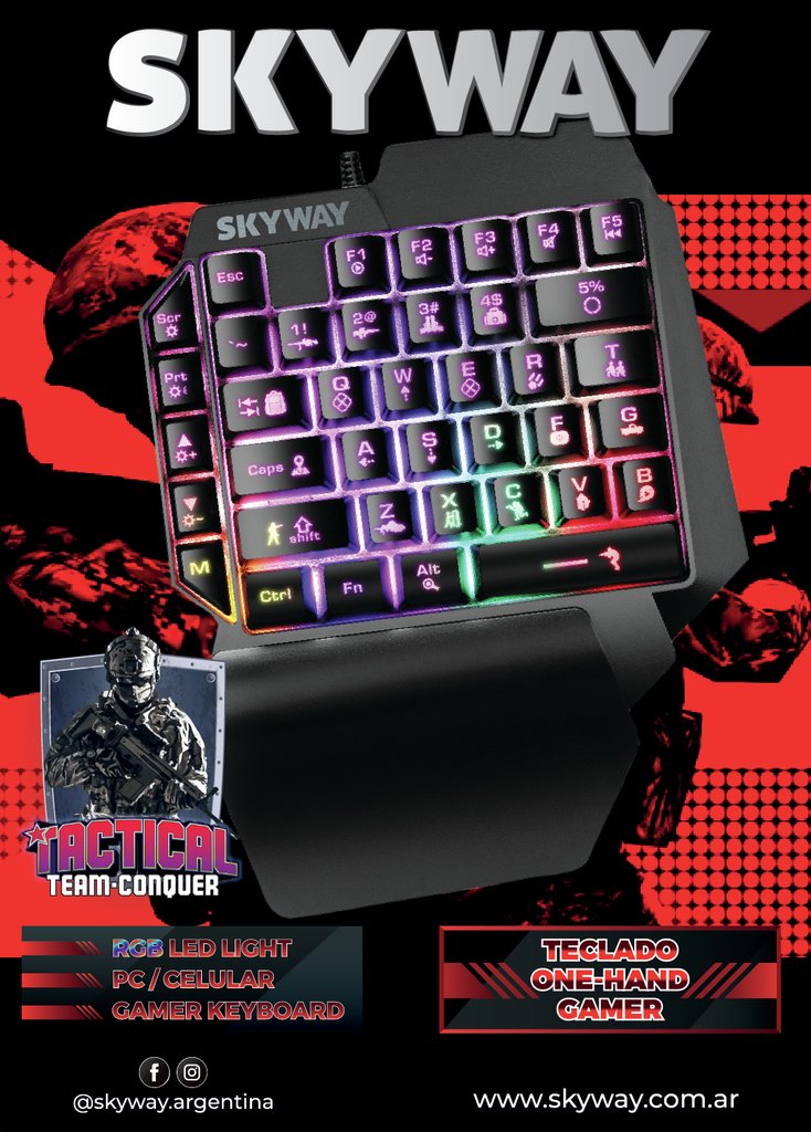 Teclado Gamer One Hand Semi-Mecanico Retroiluminado Rgb TACTICAL freeshipping - Emará