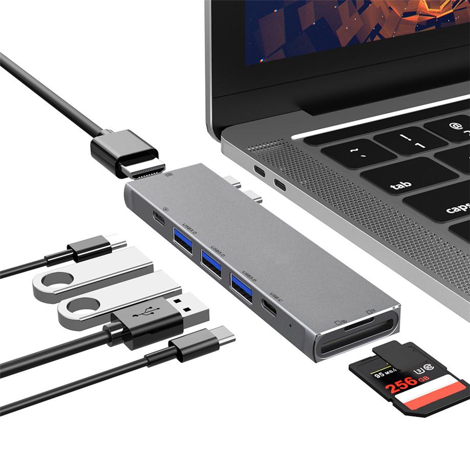 Hub Usb Tipo C  de Aluminio - 8 Puertos (HDMI 4K - SD - USB 3.0)  Para Macbook M1 - Pro & Air freeshipping - Emará