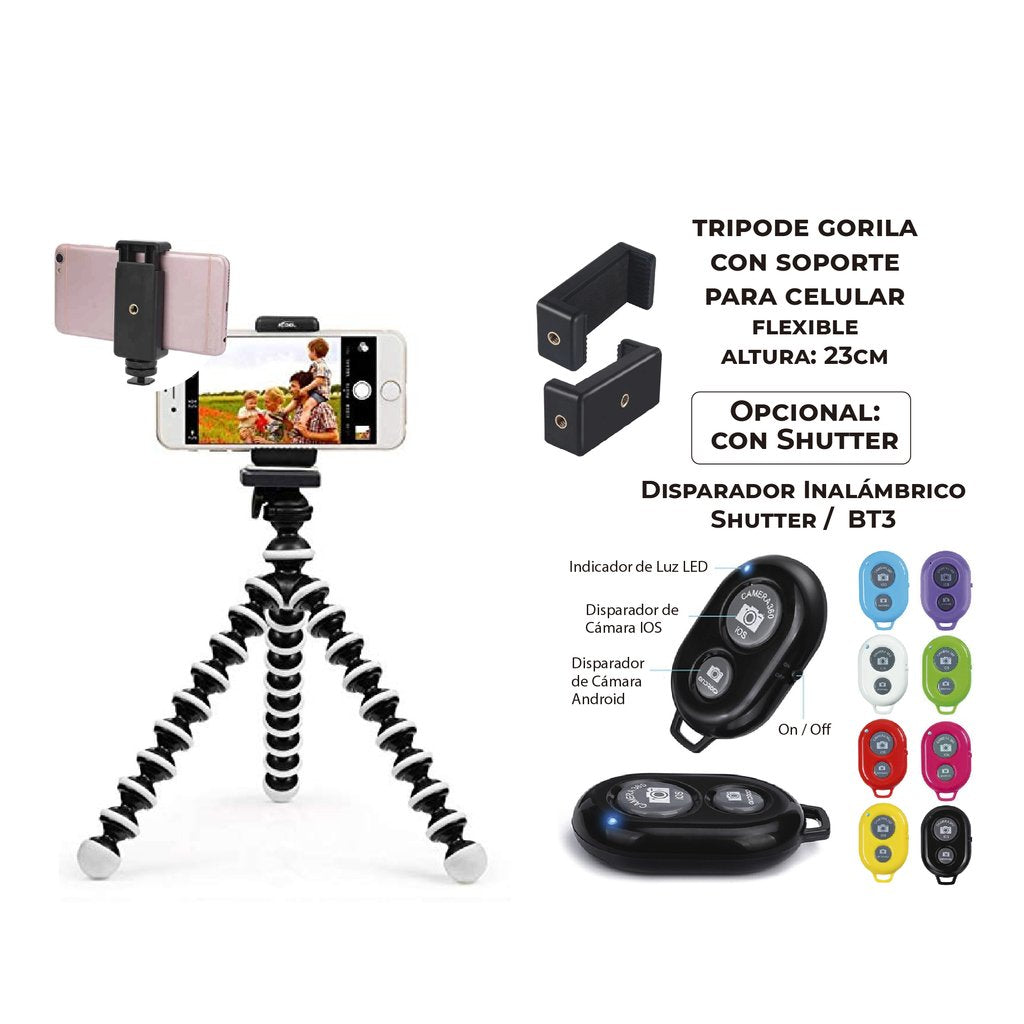 Tripode Gorila 23cm + Soporte Celular + Disparador Bluetooth - TR1 + TR3 + BT3 freeshipping - Emará