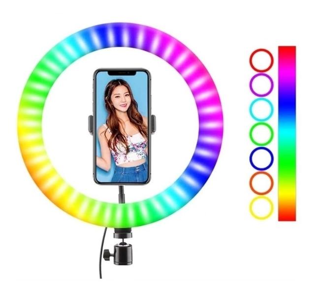 Aro Luz Led Rgb Colores 26 Cm con Soporte Celular freeshipping - Emará