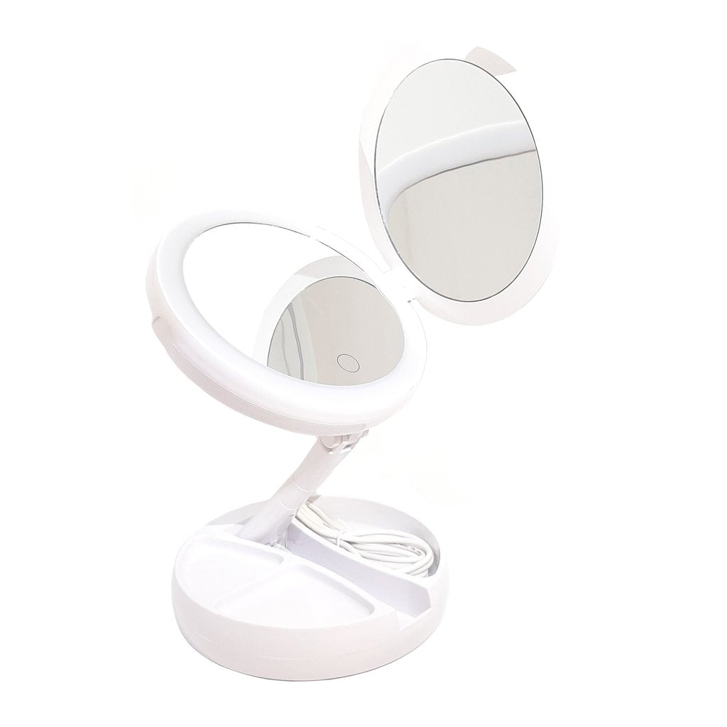 Espejo Doble para Maquillaje con Luz Led Tactil (carga Usb) y Aumento x10 freeshipping - Emará