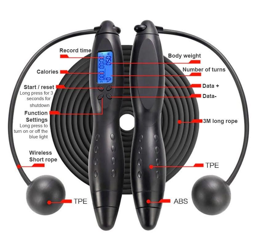 Cuerda De Saltar Sin Cable Digital Con Contador de Calorías y Cronometro freeshipping - Emará
