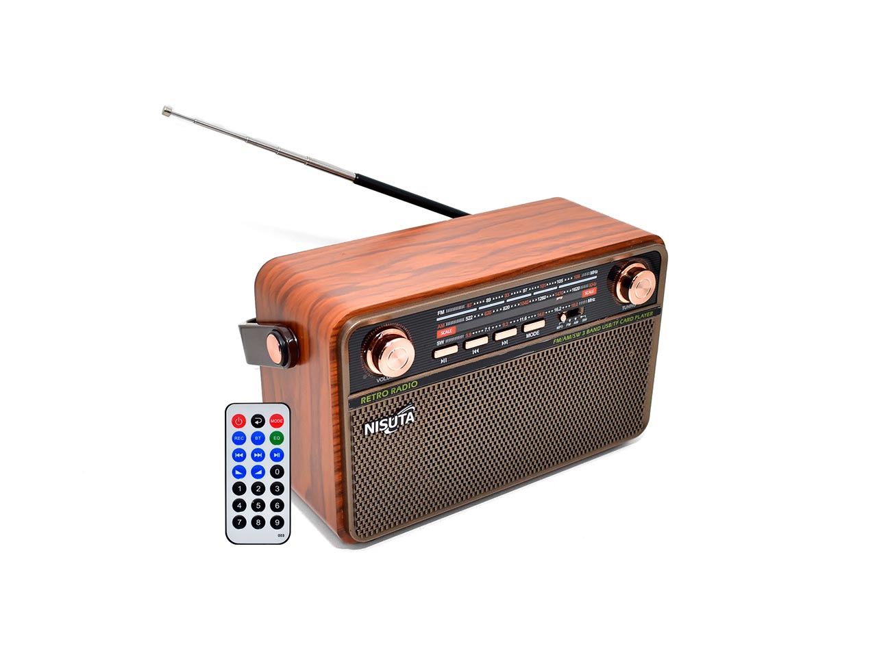 Radio Portátil Vintage Bluetooth AM/FM/SW Control Remoto Nisuta NSRV21 freeshipping - Emará