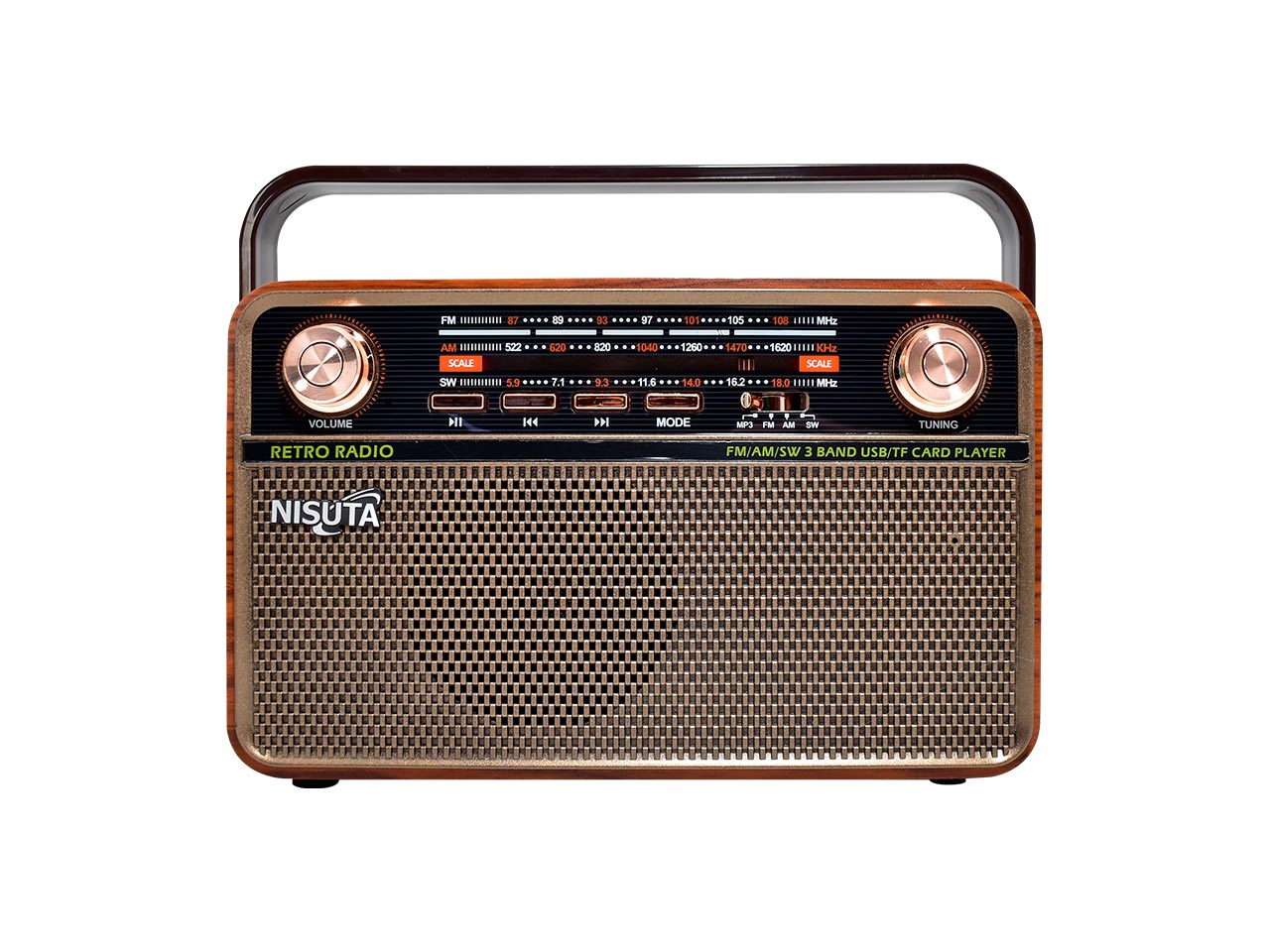 Radio Portátil Vintage Bluetooth AM/FM/SW Control Remoto Nisuta NSRV21 freeshipping - Emará