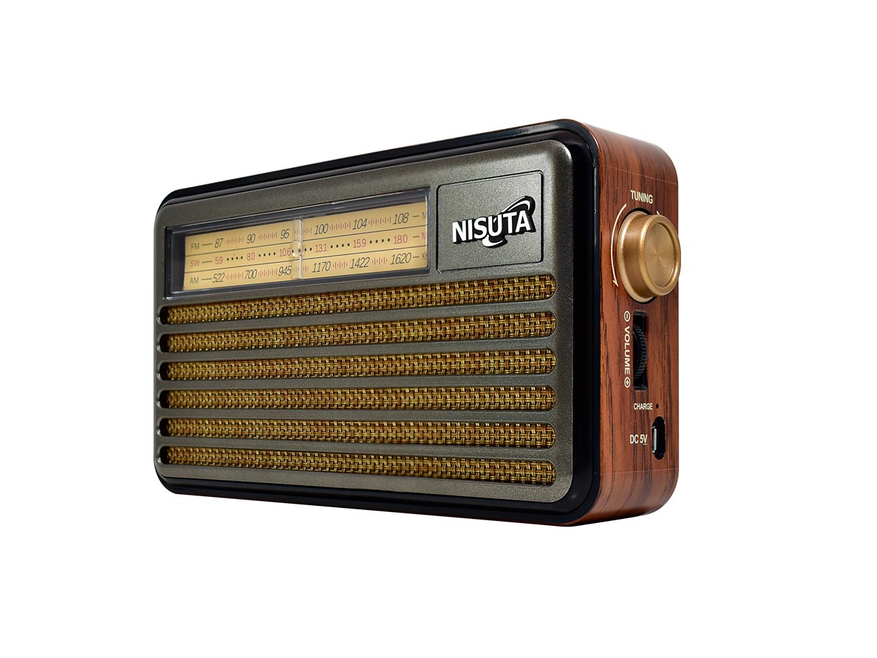 Radio Portátil Vintage Bluetooth AM/FM/SW Carga Solar Nisuta NSRV2S freeshipping - Emará